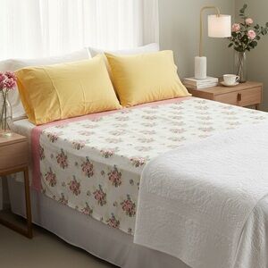 Vintage 70's Sears Floral Double Flat Sheet & LRL Pillowcase Set